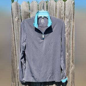 KASTEL Charcoal Long Sleeve 1/4 Zip Pullover W/ Teal Contrast Collar And Cuff